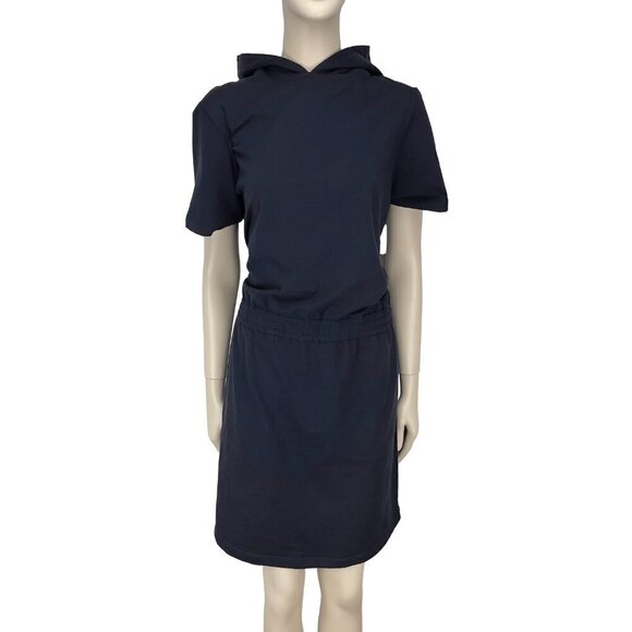 UCHUU Designer Hooded Cotton Elastic Waist Band Navy Blue Mini Dress Size L - Picture 3 of 9